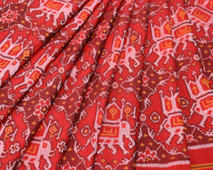 Red and maroon chhabadi hathi design patola saree - SindhoiPatolaArt
