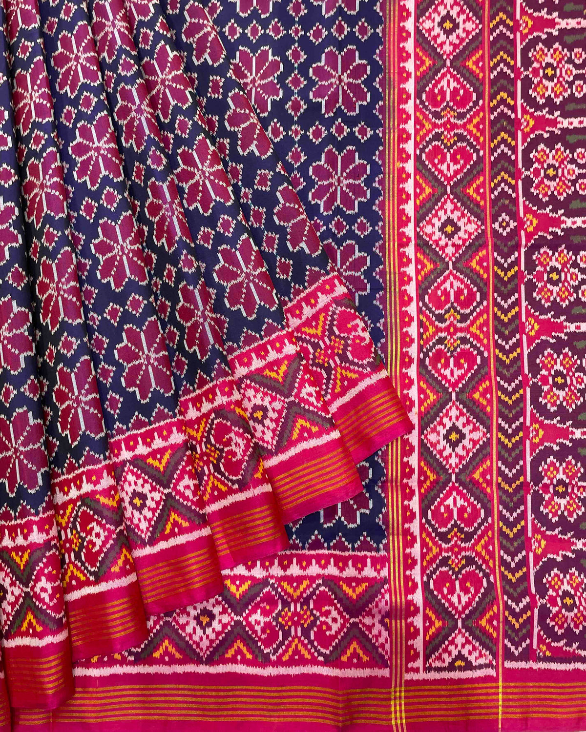 Pink & Blue Flower Designer Patola Saree