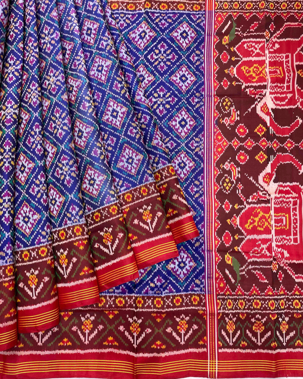 Red & Blue Panchanda Designer Patola Saree
