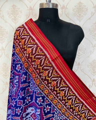 Red & Blue Manekchowk With Elephant Designer Patola Dupatta
