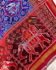 Red & Blue Manekchowk With Elephant Designer Patola Dupatta