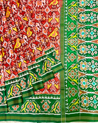 Green & Orange Red Narikunj Designer Patola Saree