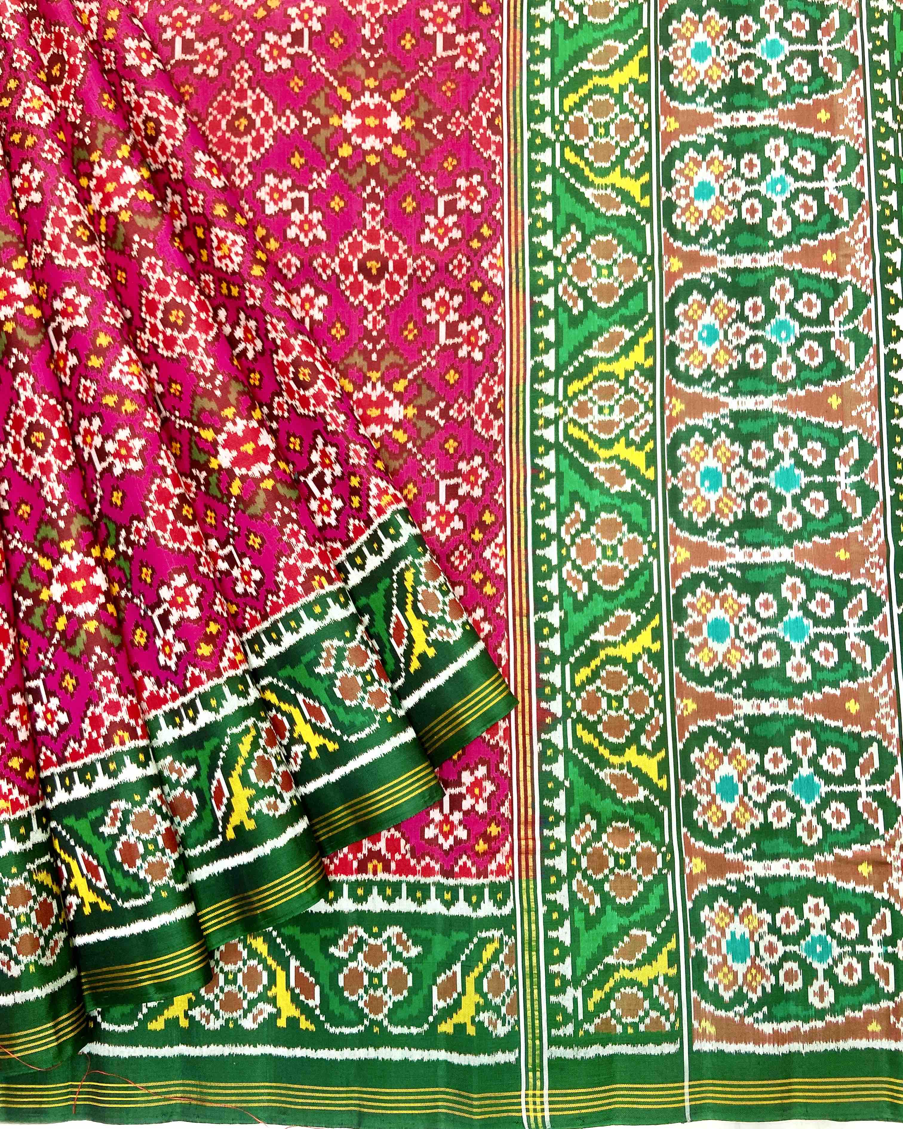 Green & Pink Navratan Designer Patola Saree