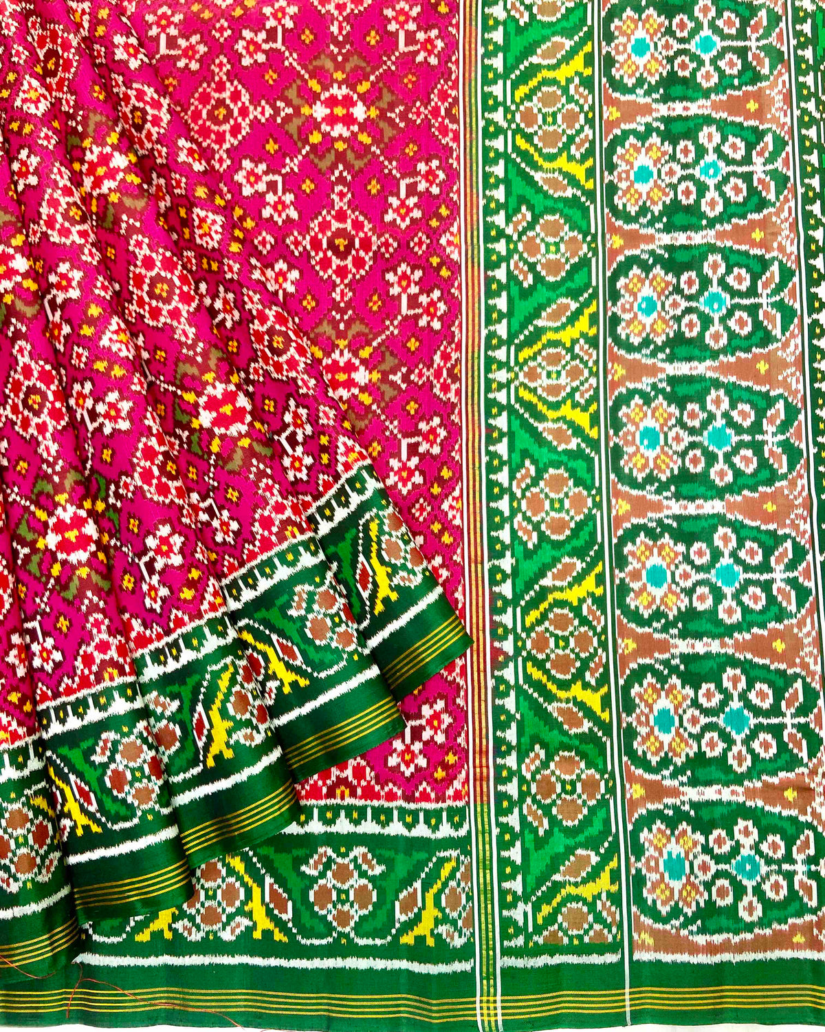 Green & Pink Navratan Designer Patola Saree