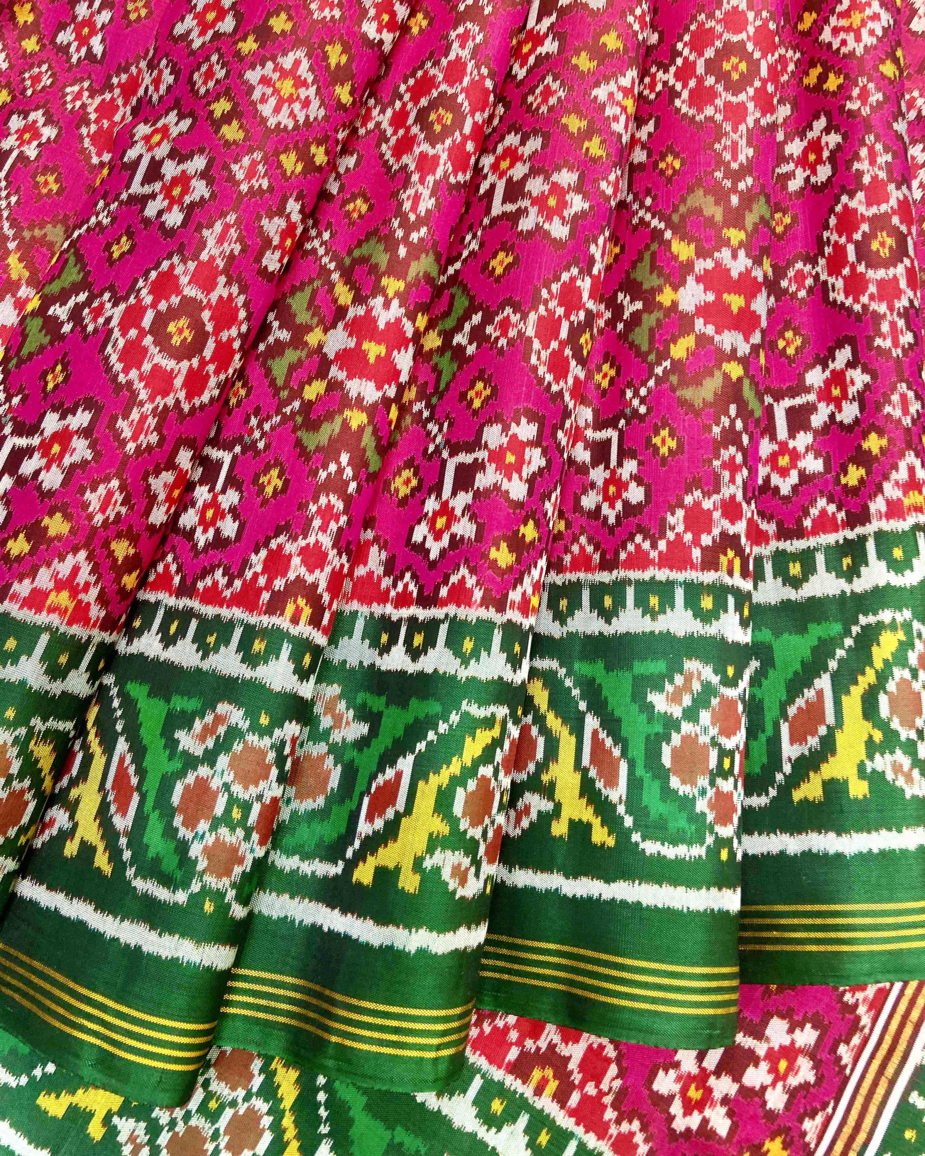 Green & Pink Navratan Designer Patola Saree