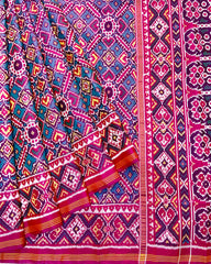 Pink & Turquoise Manekchok Designer Patola Saree