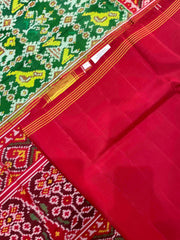 Red & Light Green Narikunj Designer Patola Saree