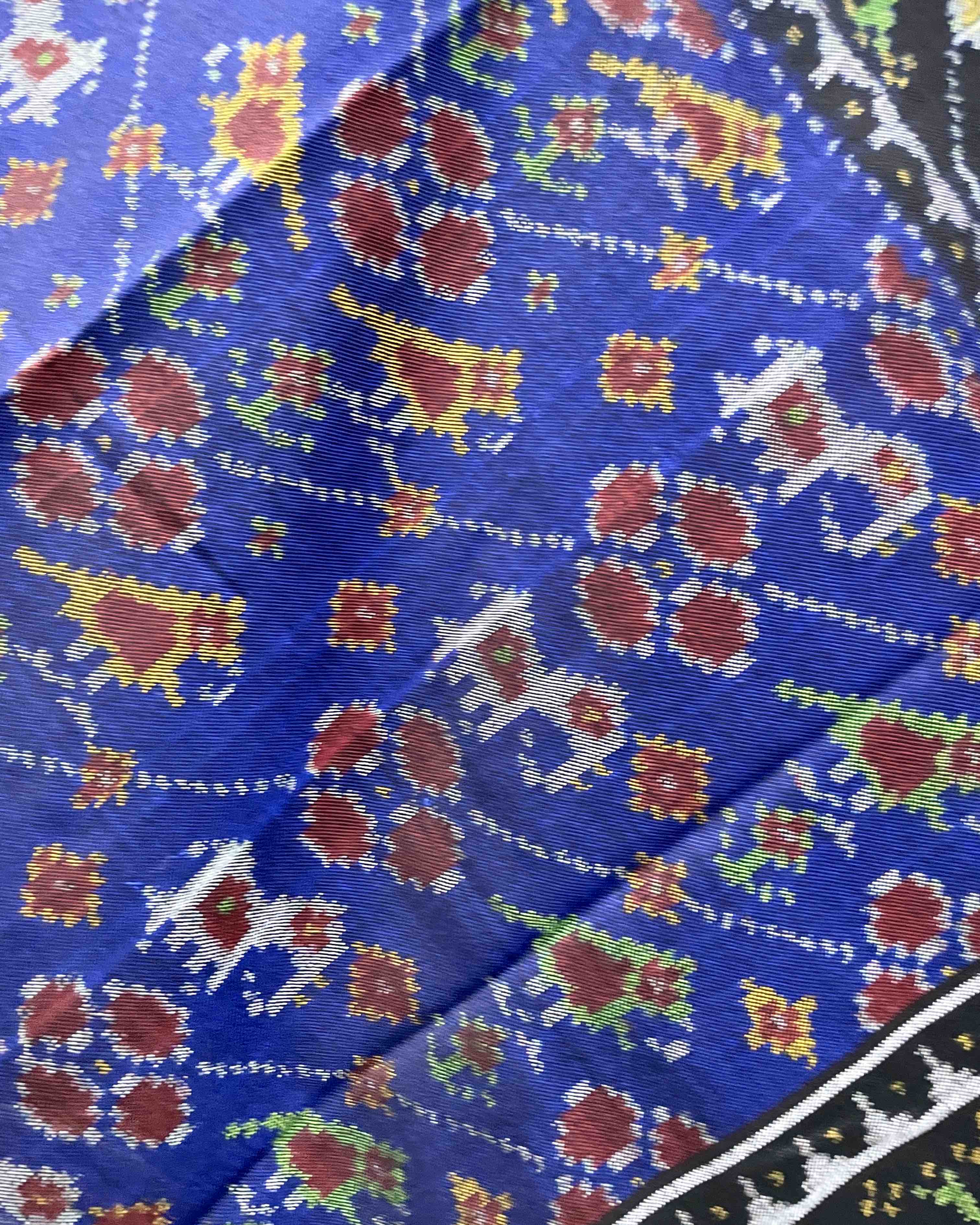 Black & Blue Narikunj Flower Patola Shawl SindhoiPatolaArt