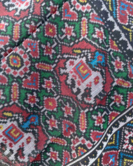 Black & Green With Maroon Elephant Manekchowk Patola Shawl