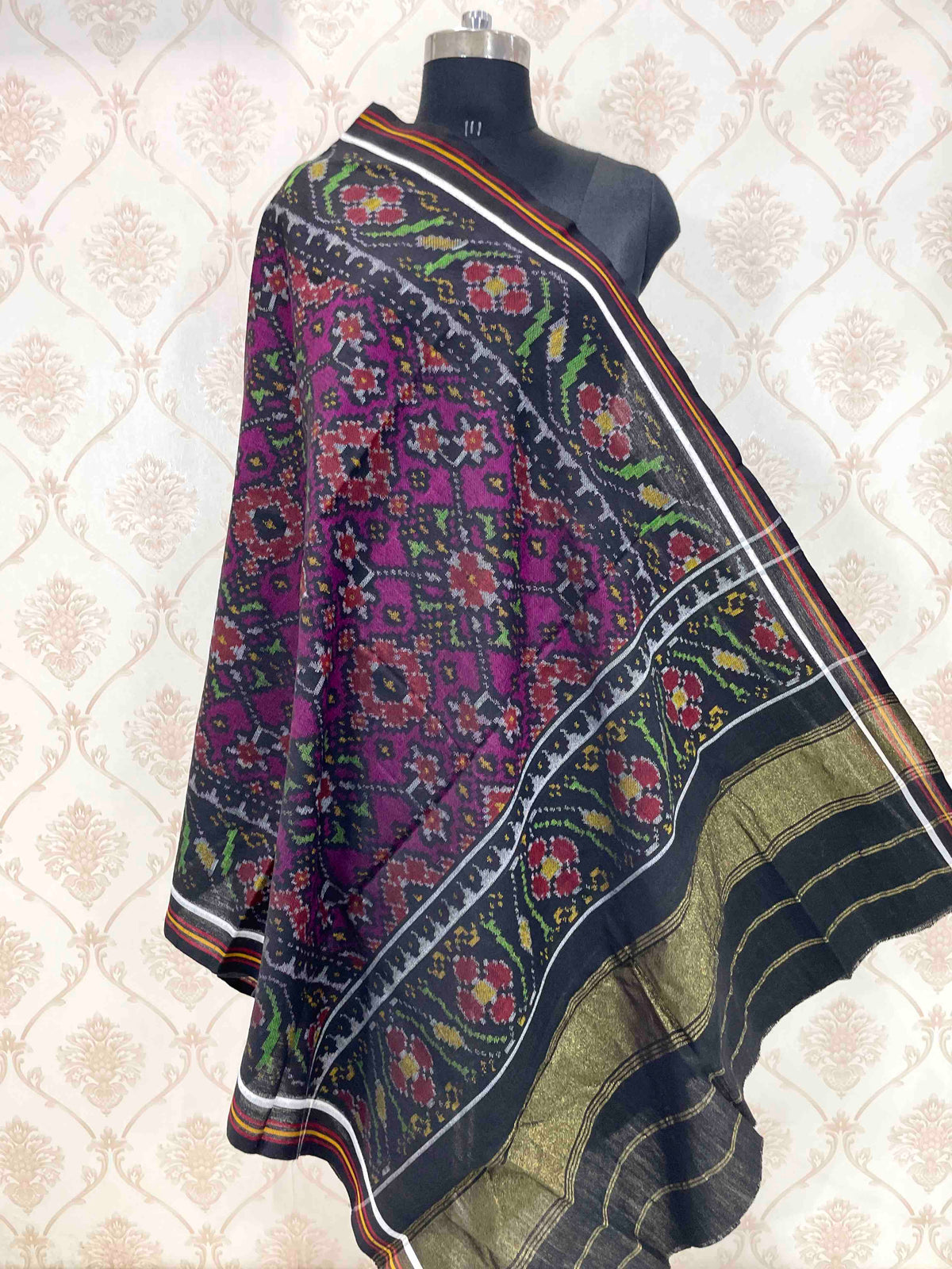 Black & Purple Navratan Patola Shawl SindhoiPatolaArt