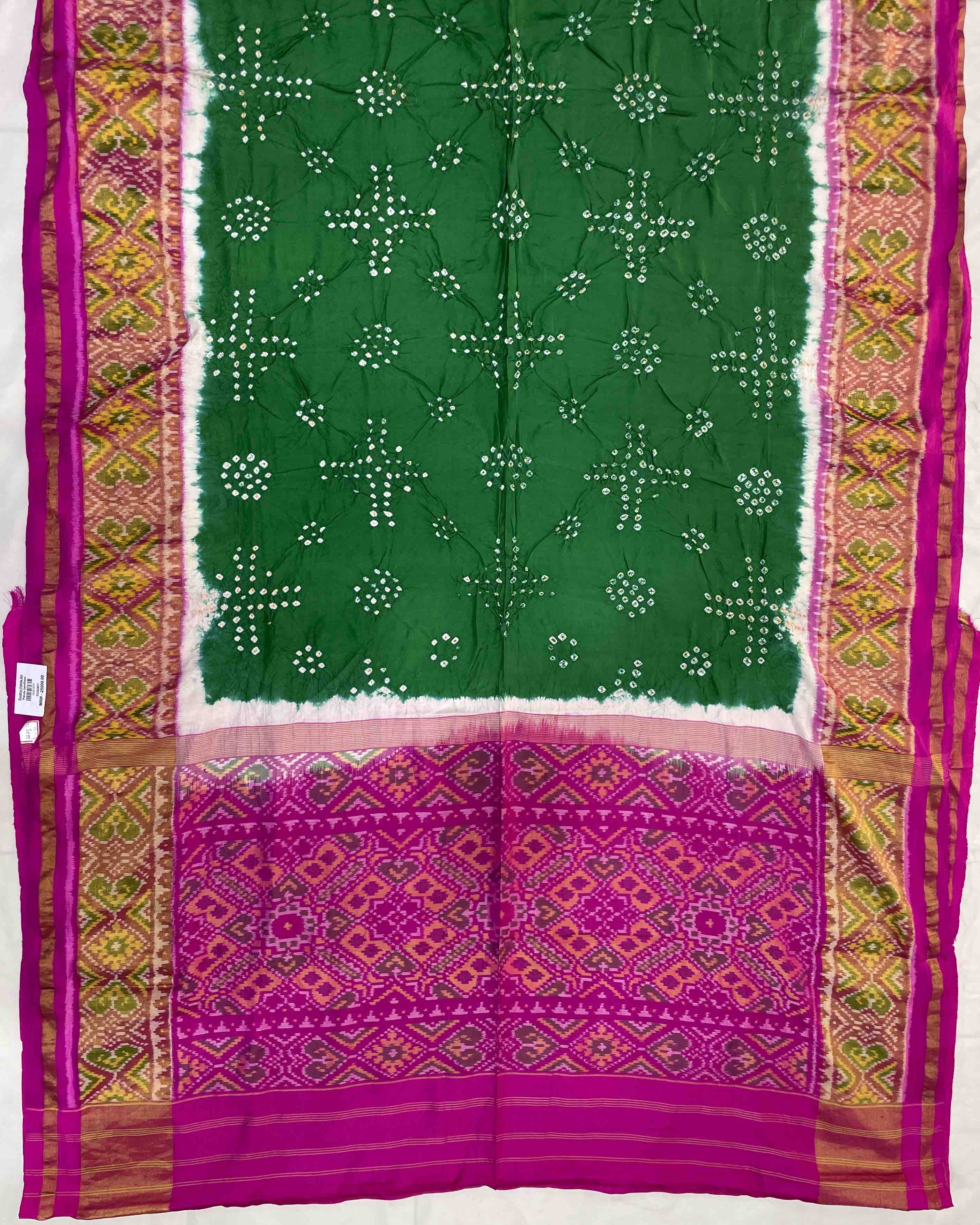 Pink & Green Manekchok Pallu Patola Bandhej