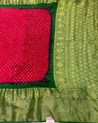 Green & Red Kanjivaram Bandhani Saree