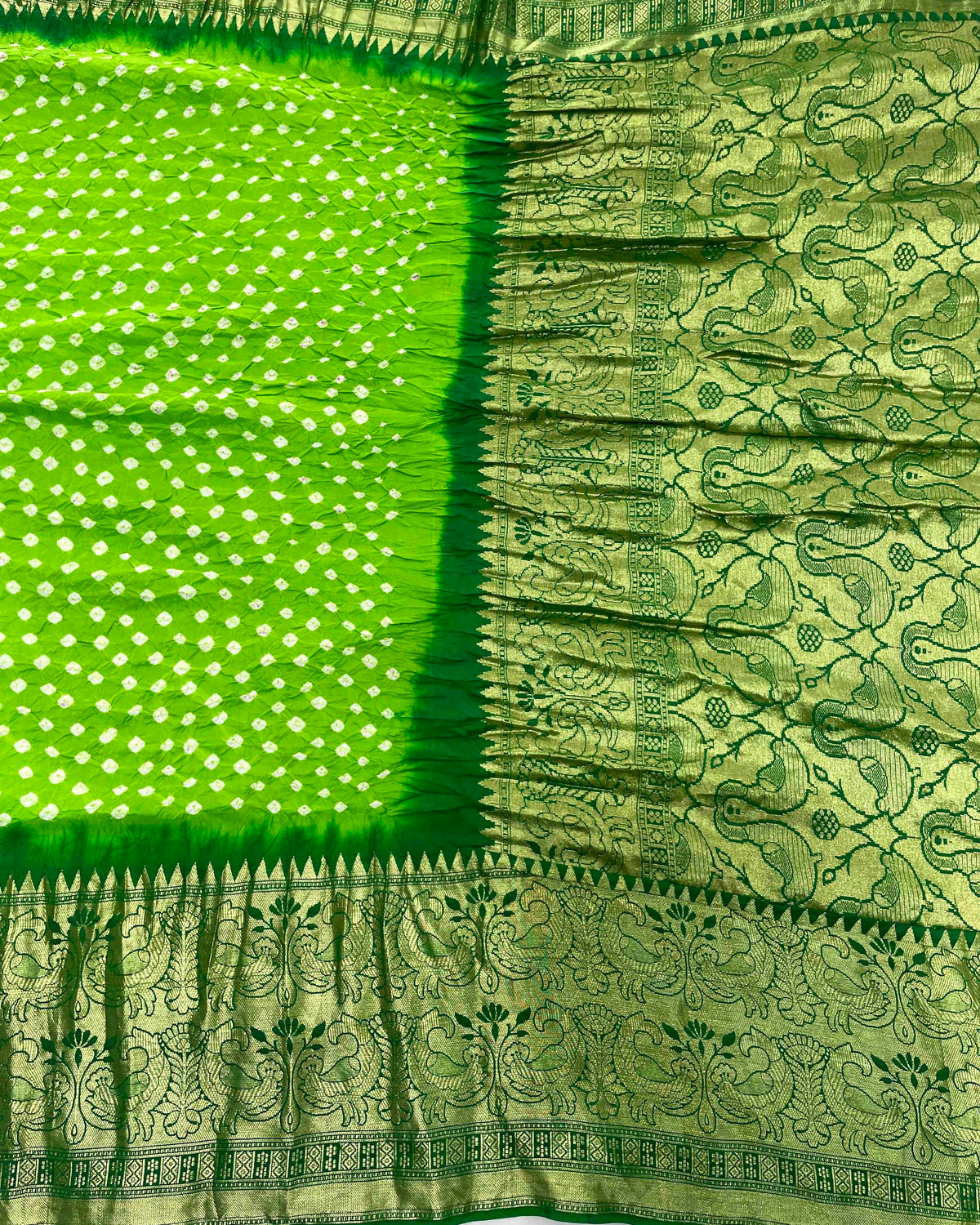 Green Kanjivaram Bandhani Saree
