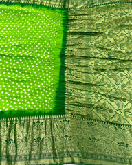 Green Kanjivaram Bandhani Saree