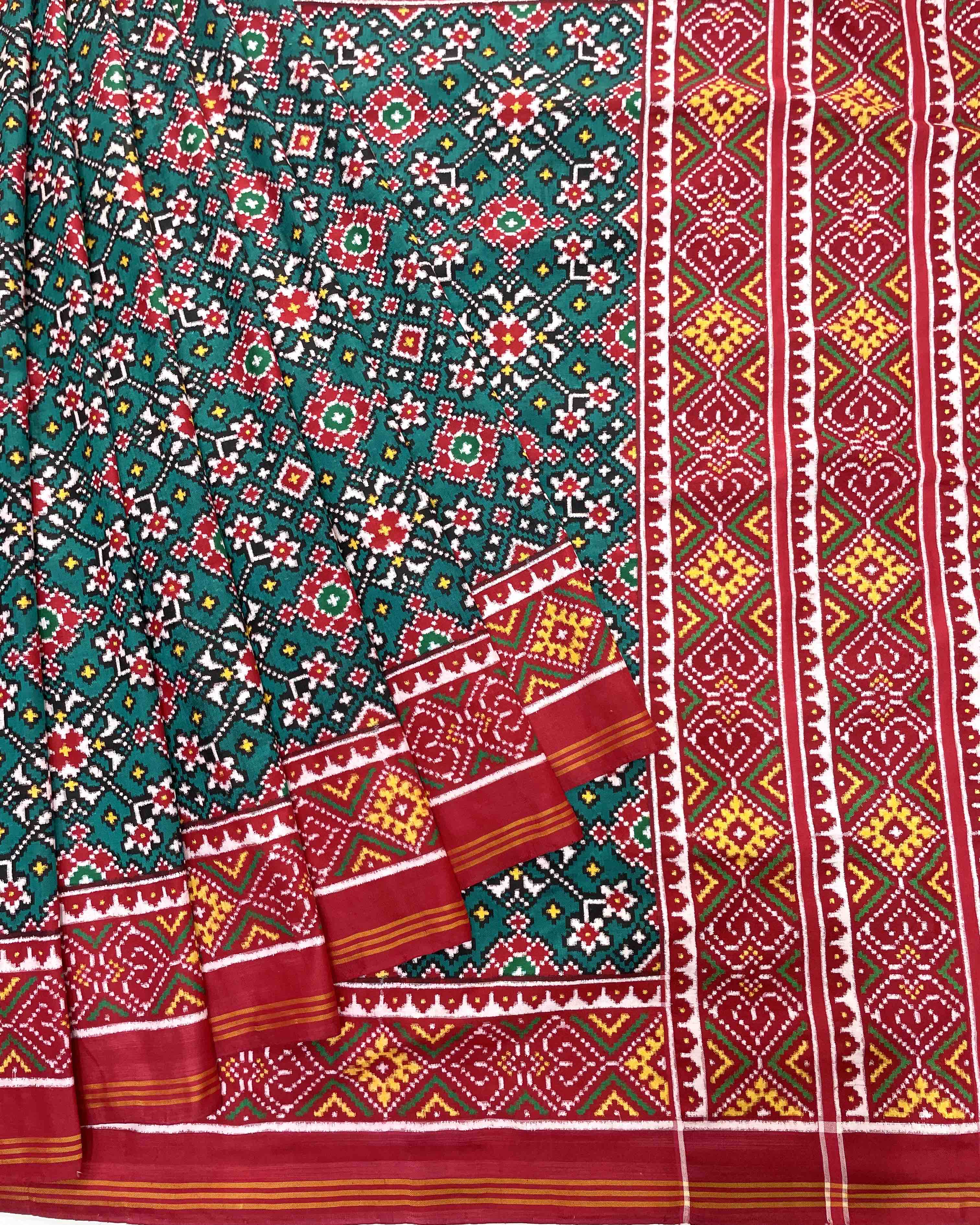 Red & Turquoise Navratan Designer Patola Saree