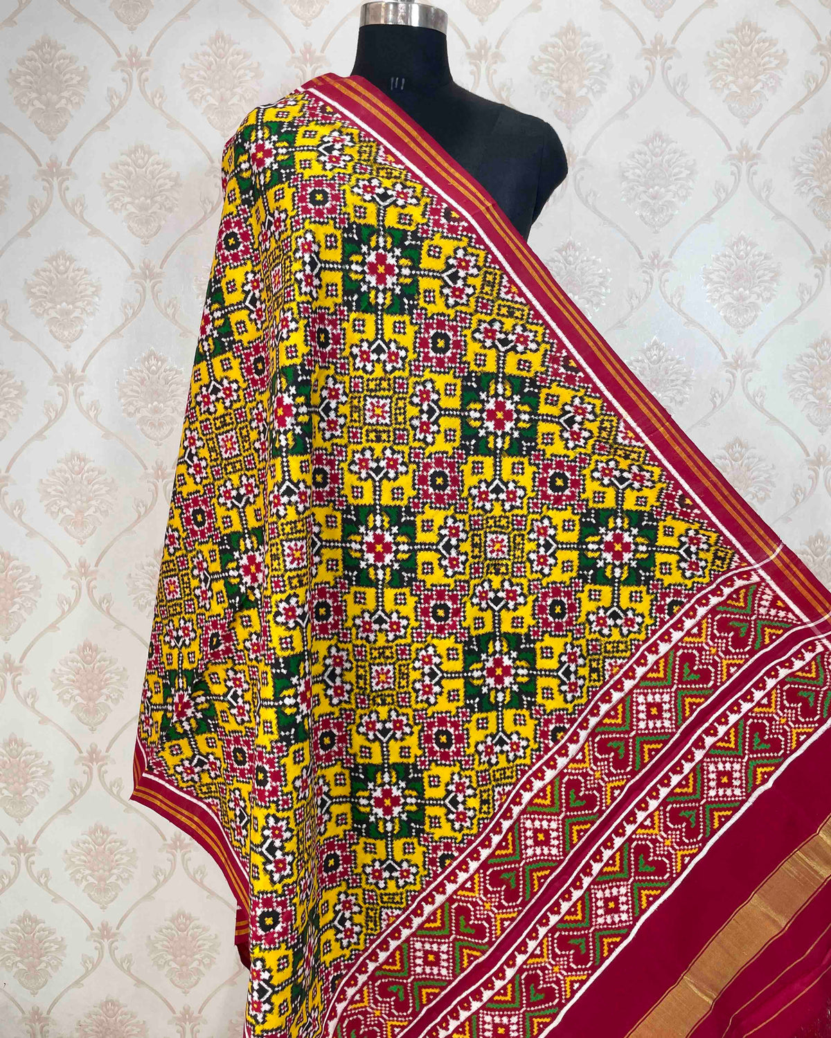 Red & Yellow Navratan Designer Patola Dupatta