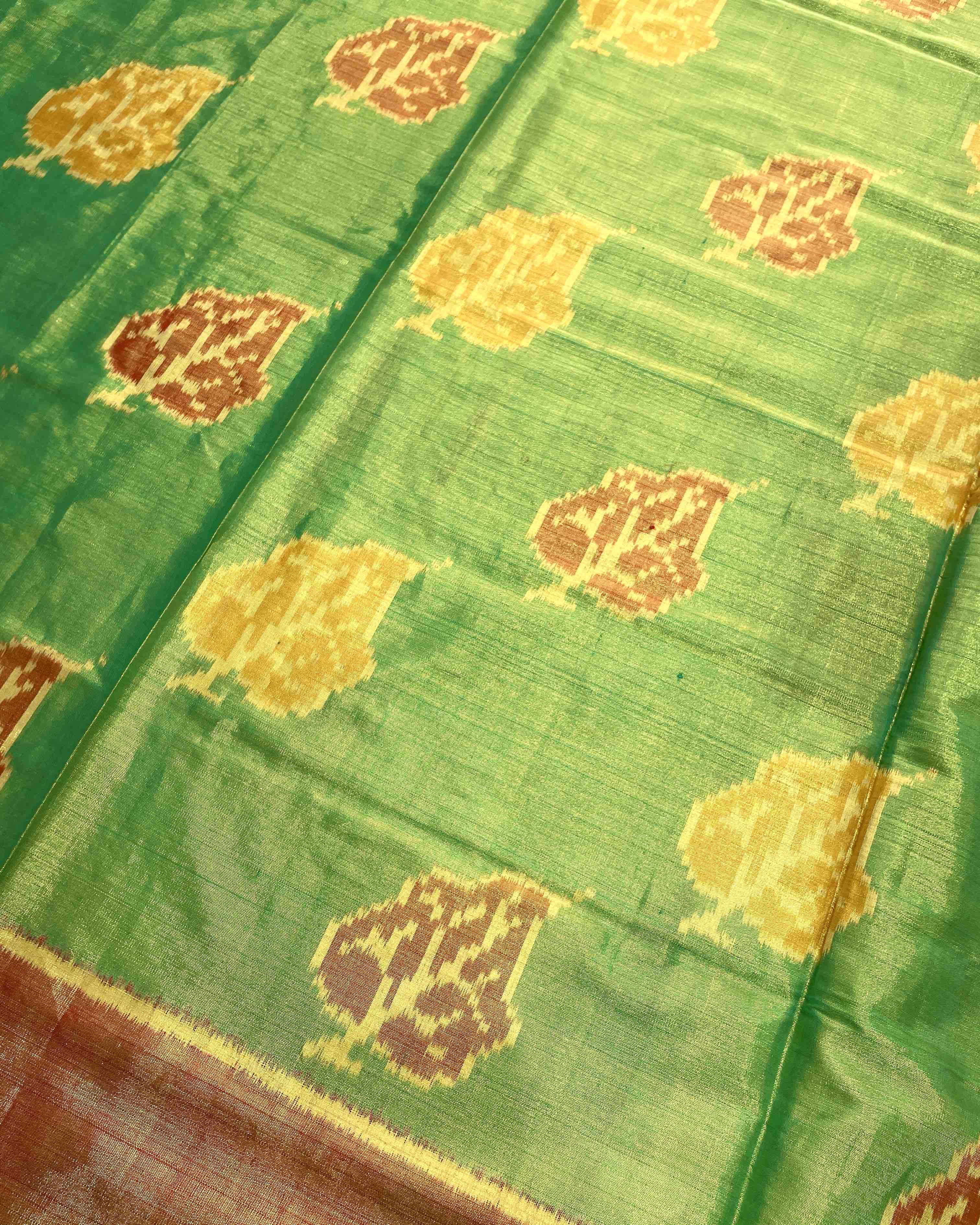 Green Tissue Leaves Designer Patola Saree