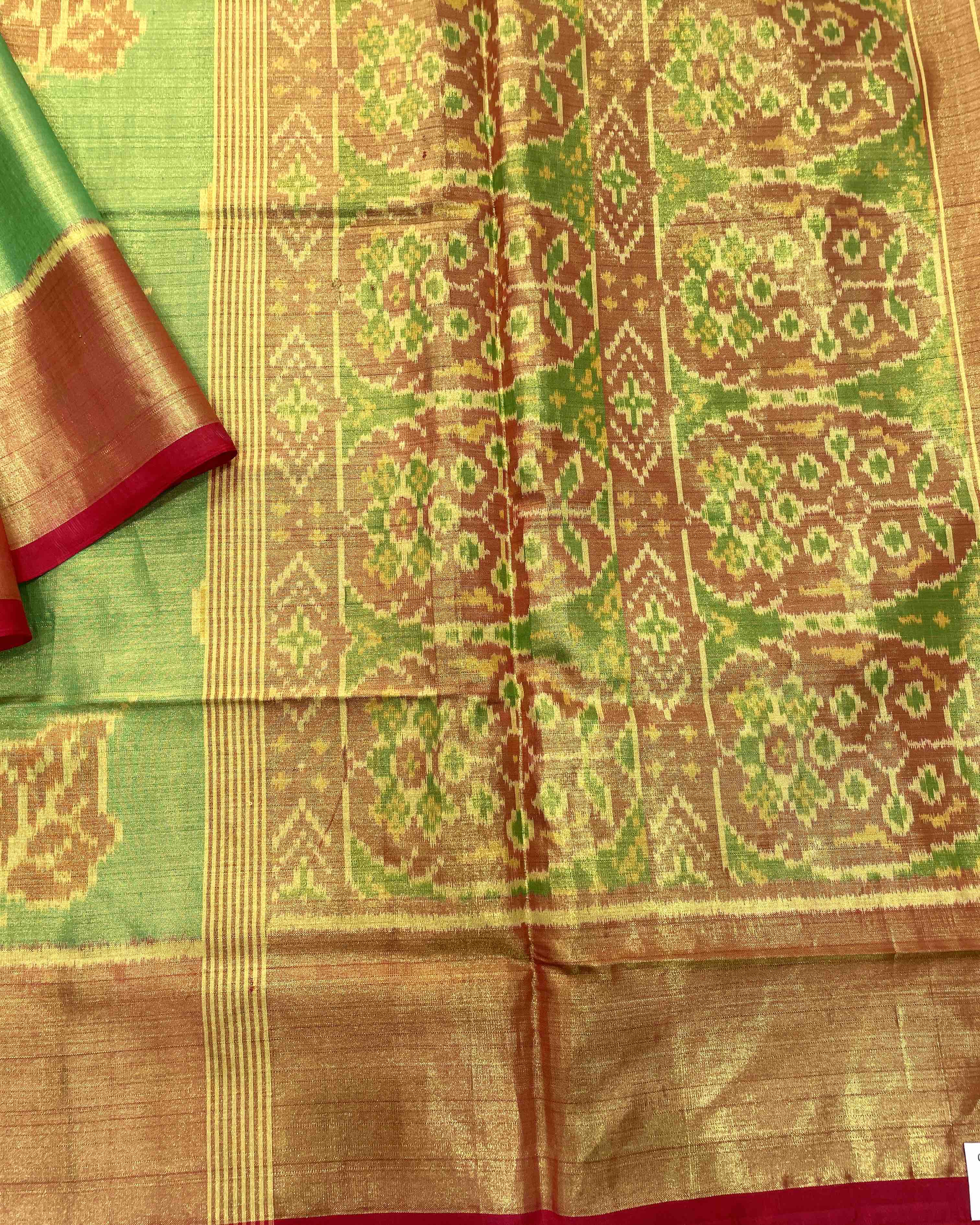 Green Tissue Leaves Designer Patola Saree