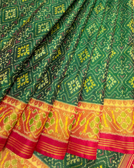 Red & Green Panchanda Designer Patola Saree