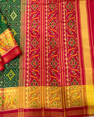 Red & Green Panchanda Designer Patola Saree