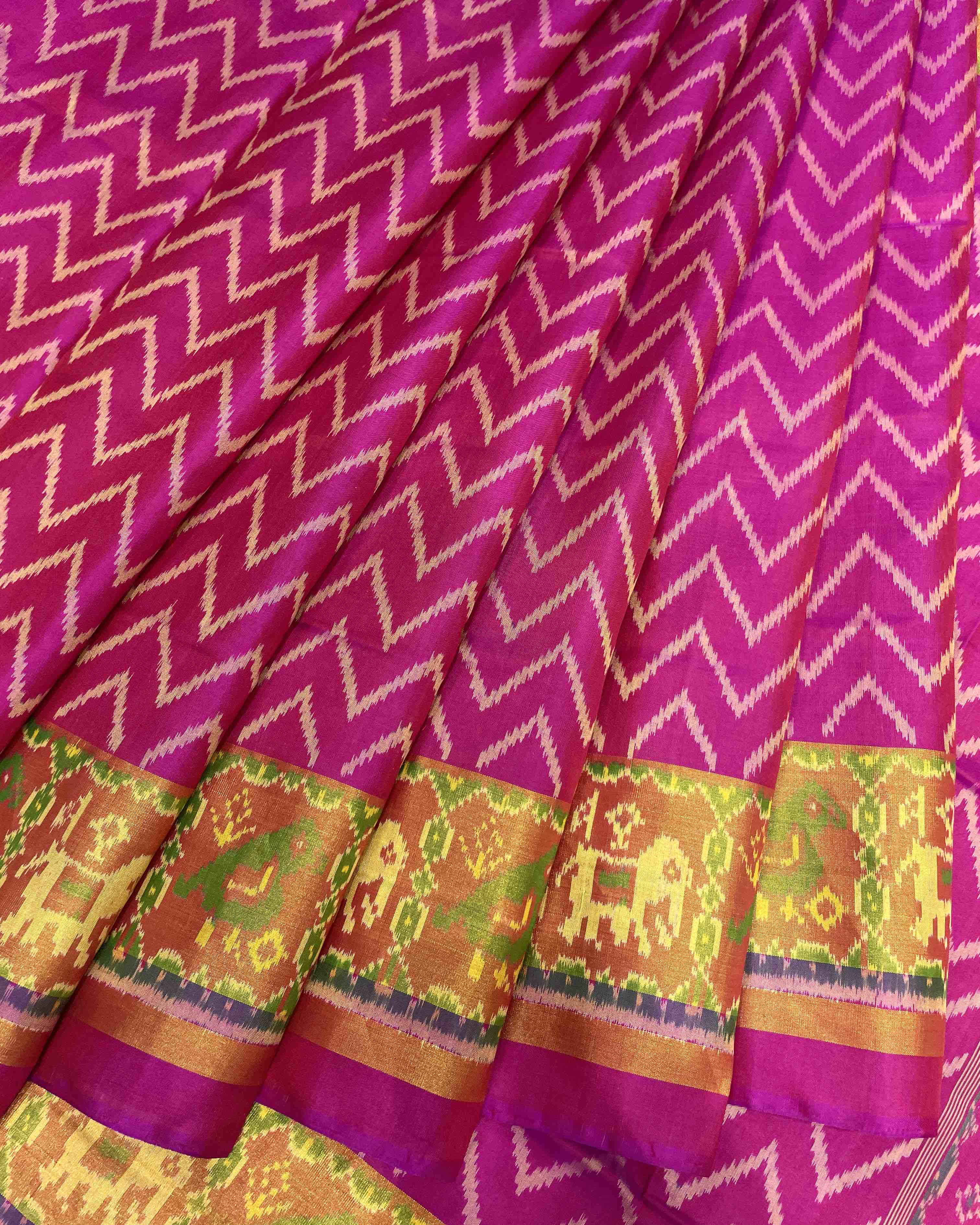 Pink Zigzag with Narikunj Pallu Designer Patola Saree