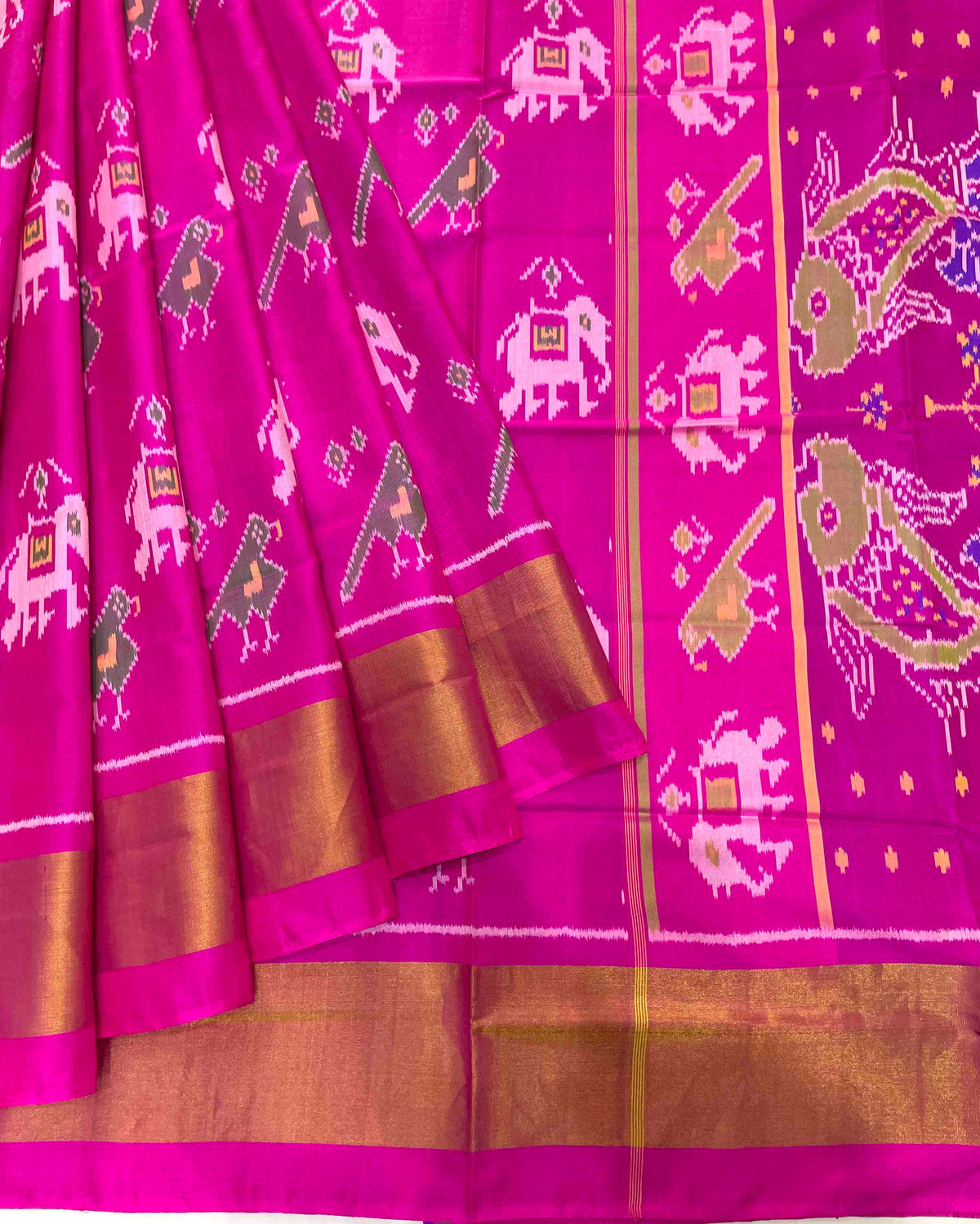 Pink Narikunj With Parrot Pallu Designer Patola Saree