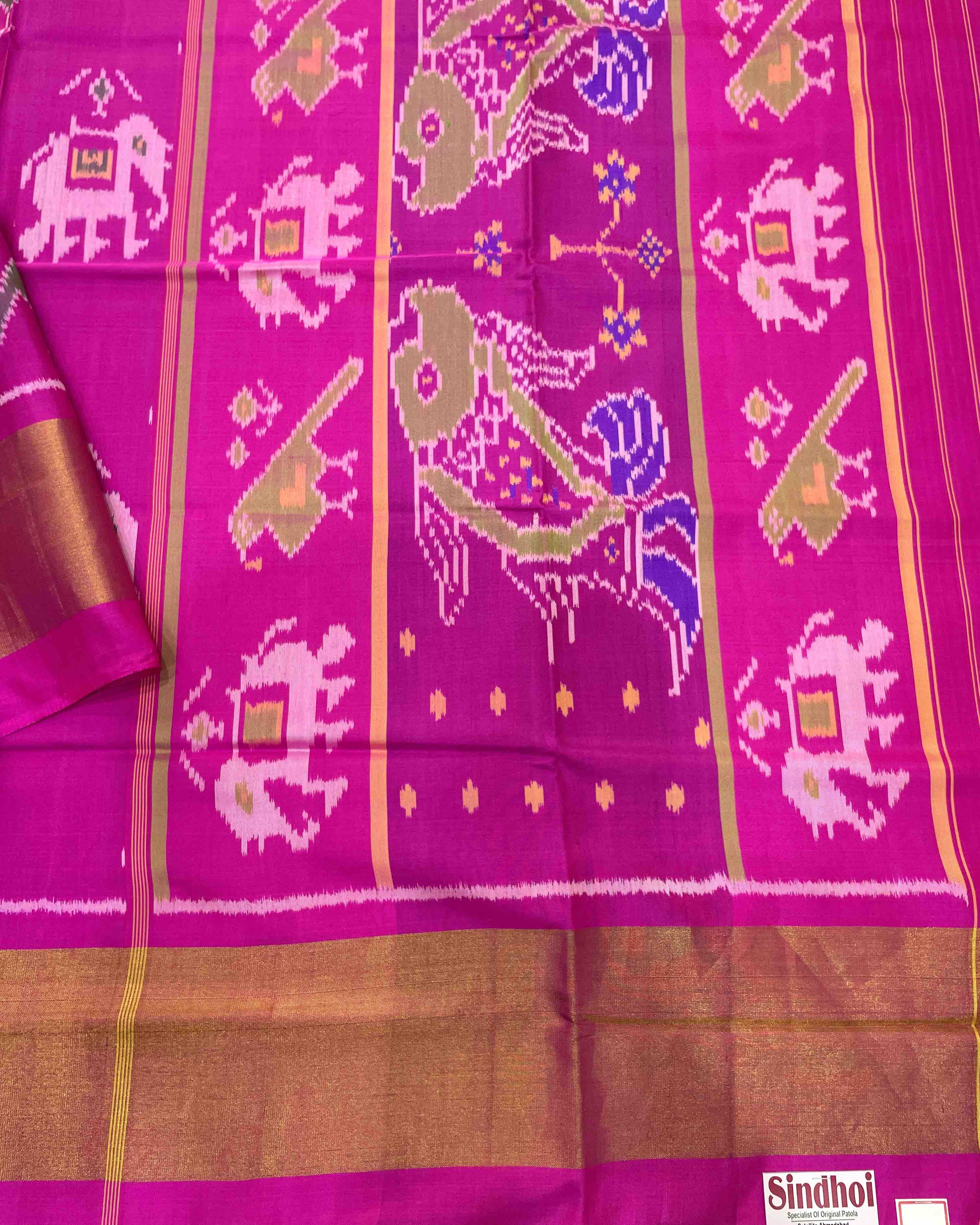 Pink Narikunj With Parrot Pallu Designer Patola Saree
