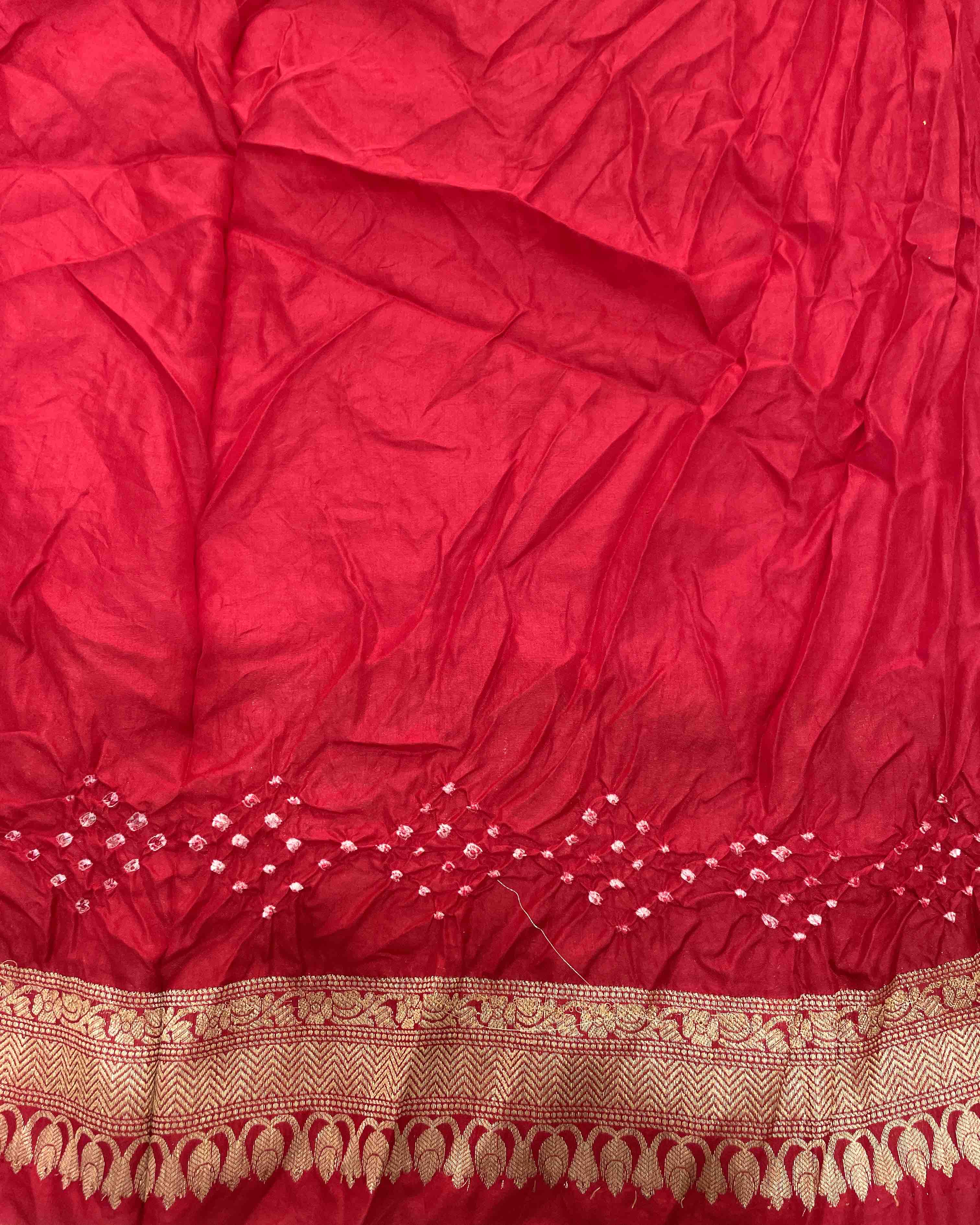 Red & Pink Kanjivaram Bandhani Saree