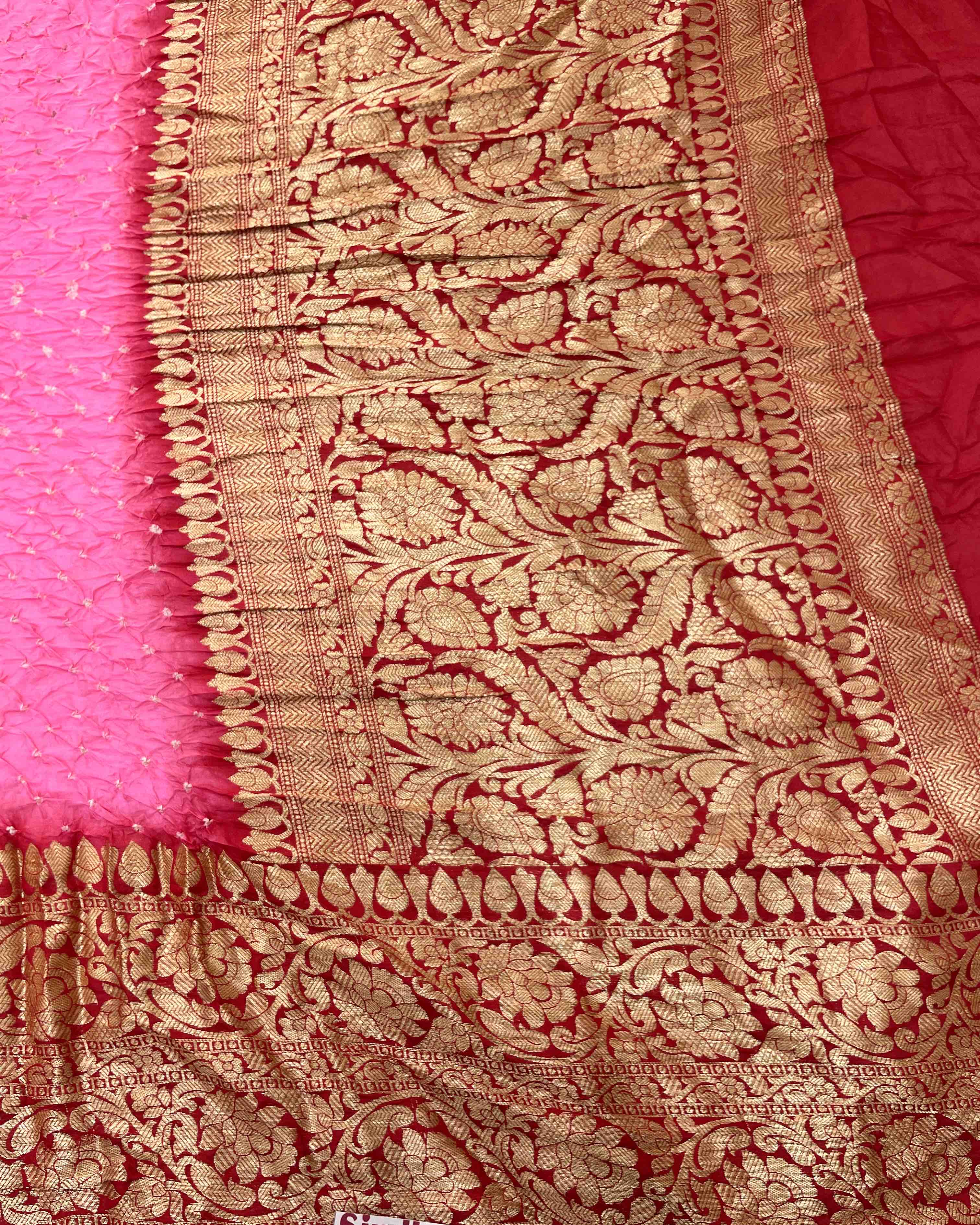 Red & Pink Kanjivaram Bandhani Saree