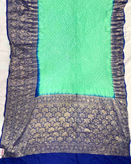 Blue & Sea Green Kanjivaram Bandhani Saree