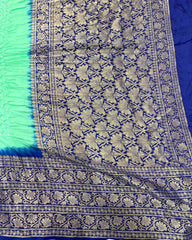 Blue & Sea Green Kanjivaram Bandhani Saree
