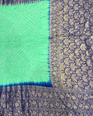 Blue & Sea Green Kanjivaram Bandhani Saree