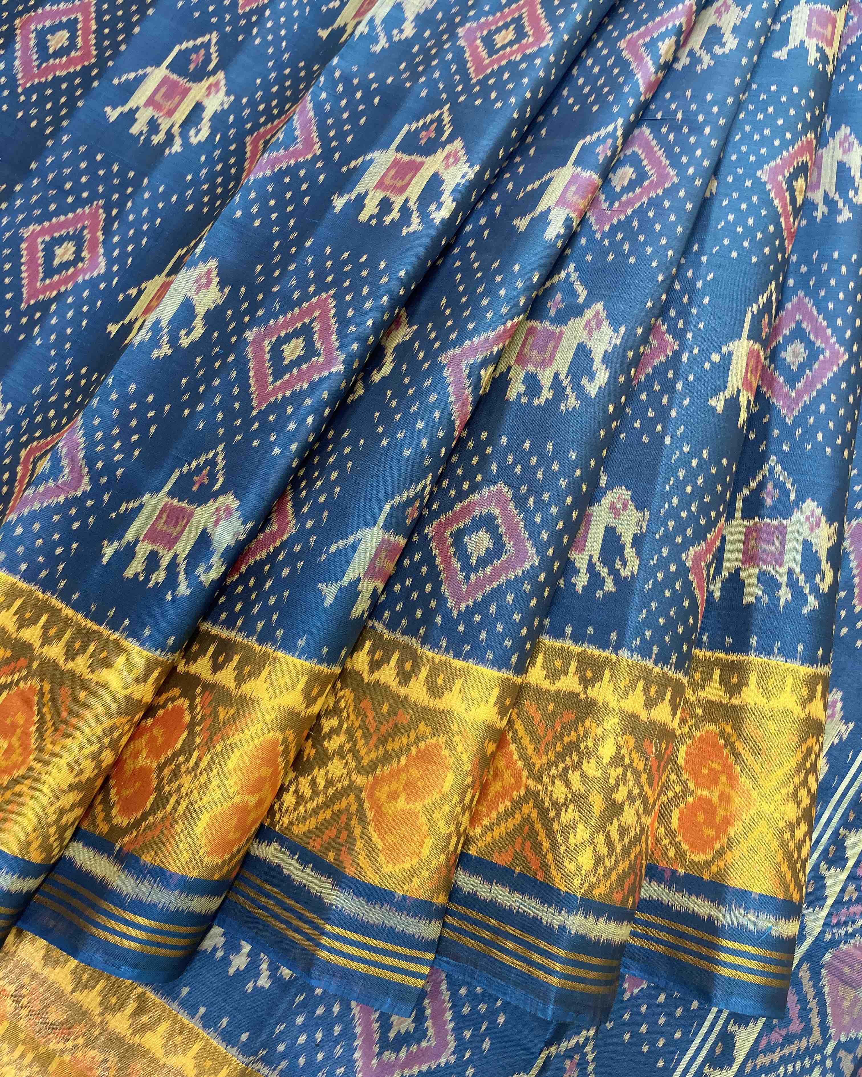 Turquoise Blue Doted Elephant Designer Patola Saree