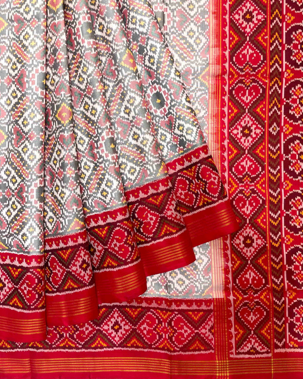 Red & White Manekchowk Designer Patola Saree