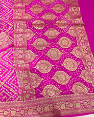 Pink & Dark Greish Banarasi Bandhani Saree