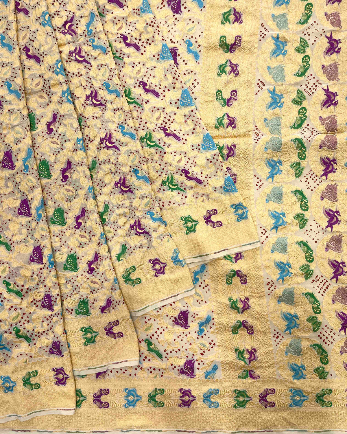 Cream georgette Bandhani Saree