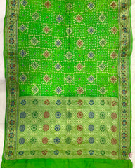 Green Dupion Bandhani Saree