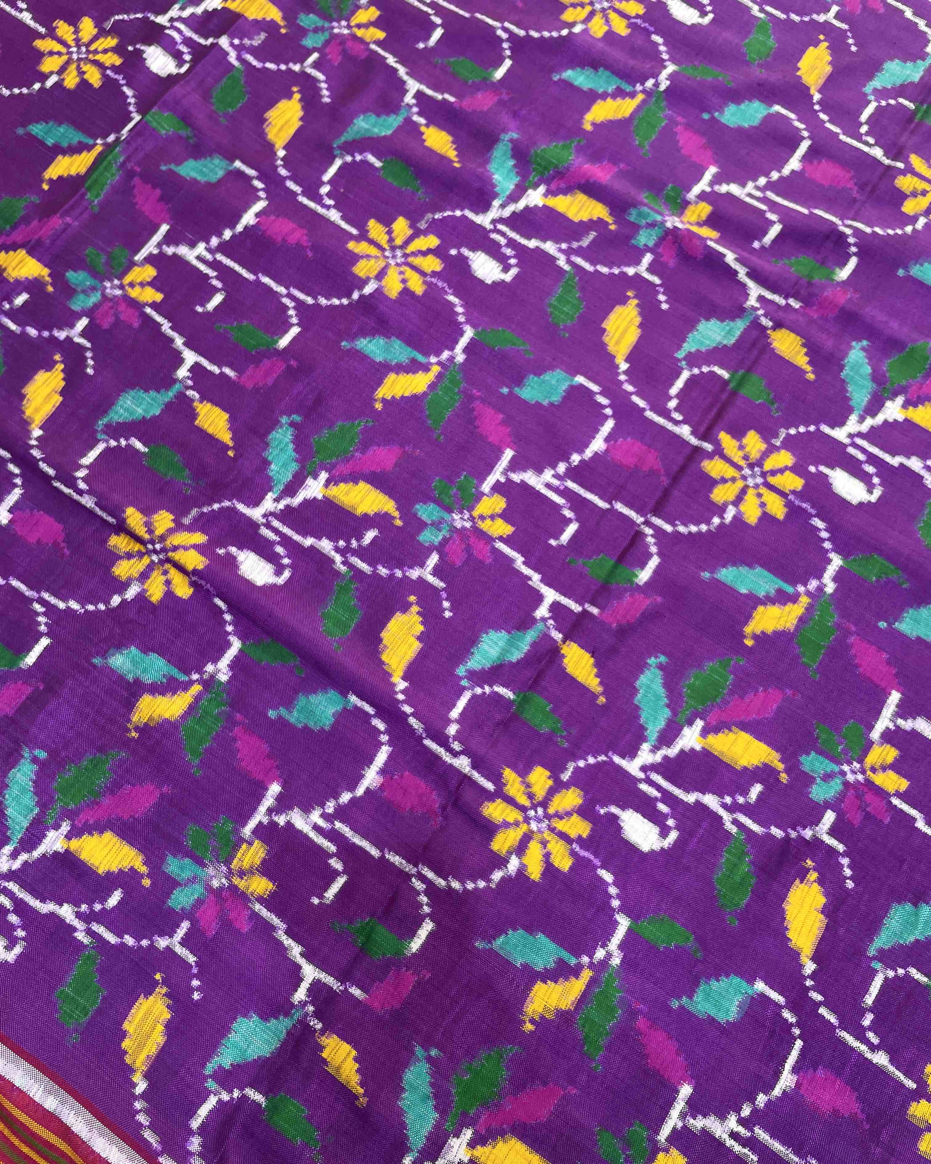 Red & Purple Leaves Fancy Patola Saree