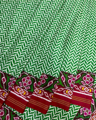Red & Green Zigzag Designer Patola Saree