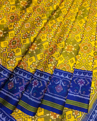 Blue & Yellow Navratan With Elephant Pallu Designer Patola Saree