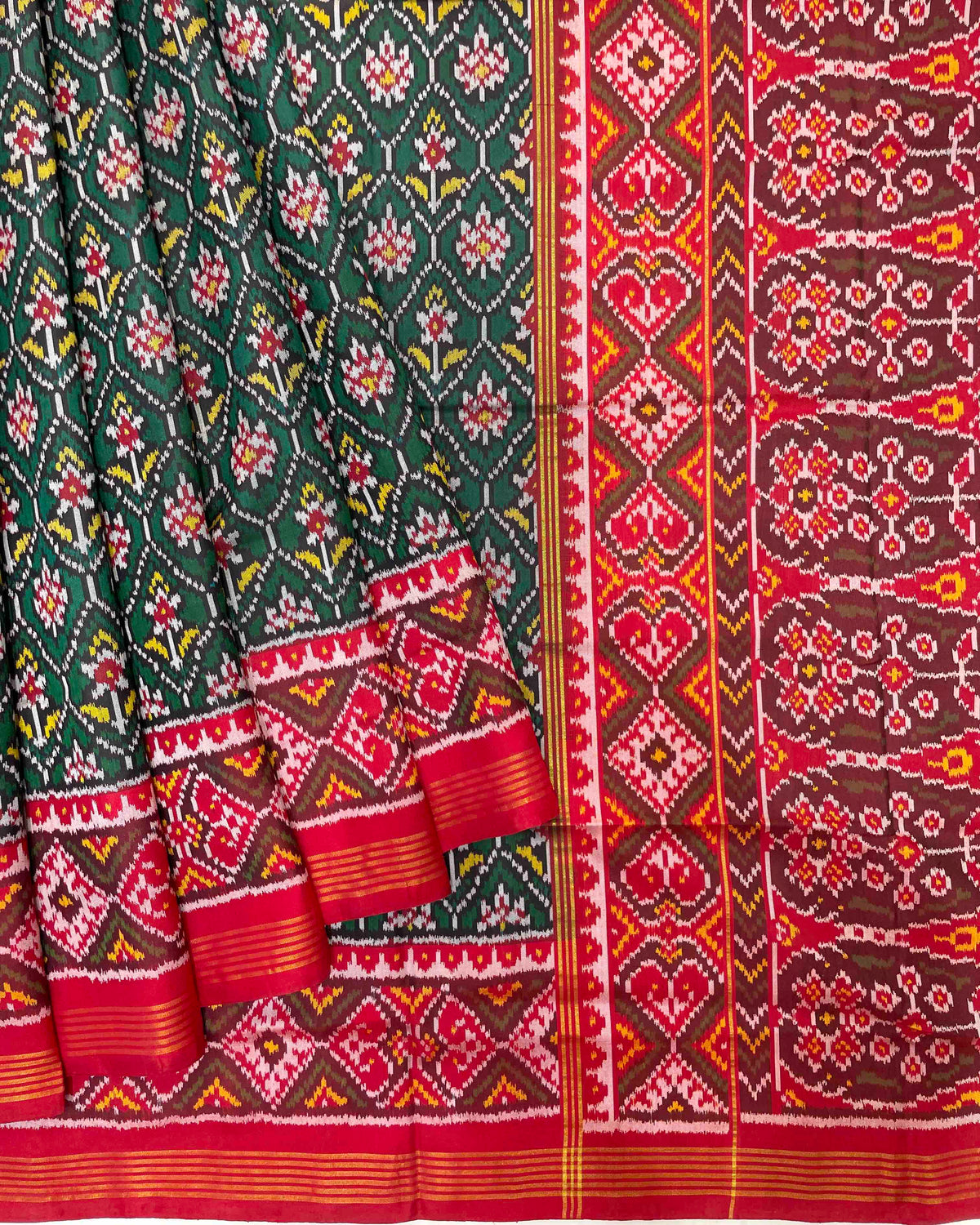 Red & Green Flower Designer Patola Saree