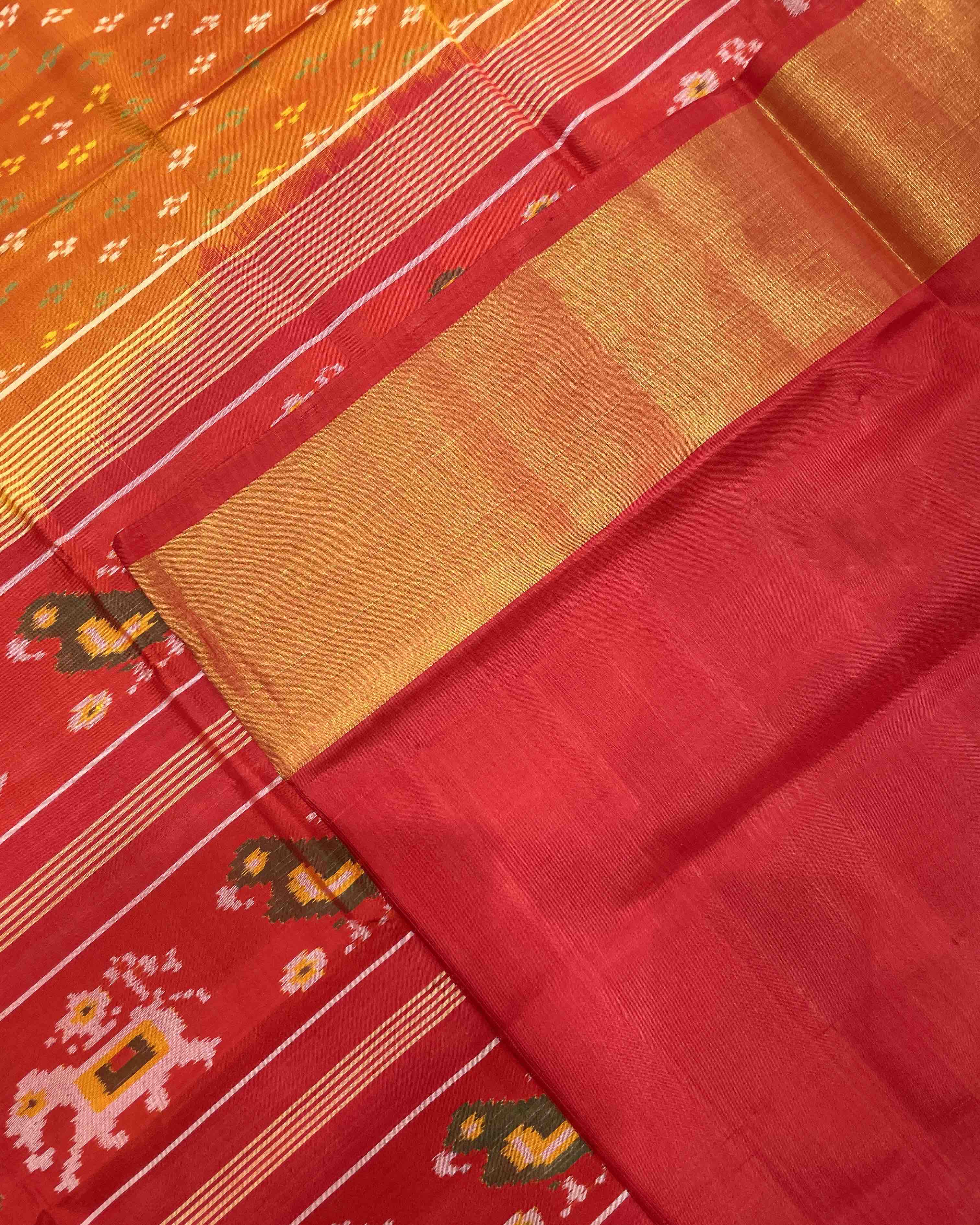 Red & Golden Doted With Narikunj Scut Border And Pallu Designer Patola Saree