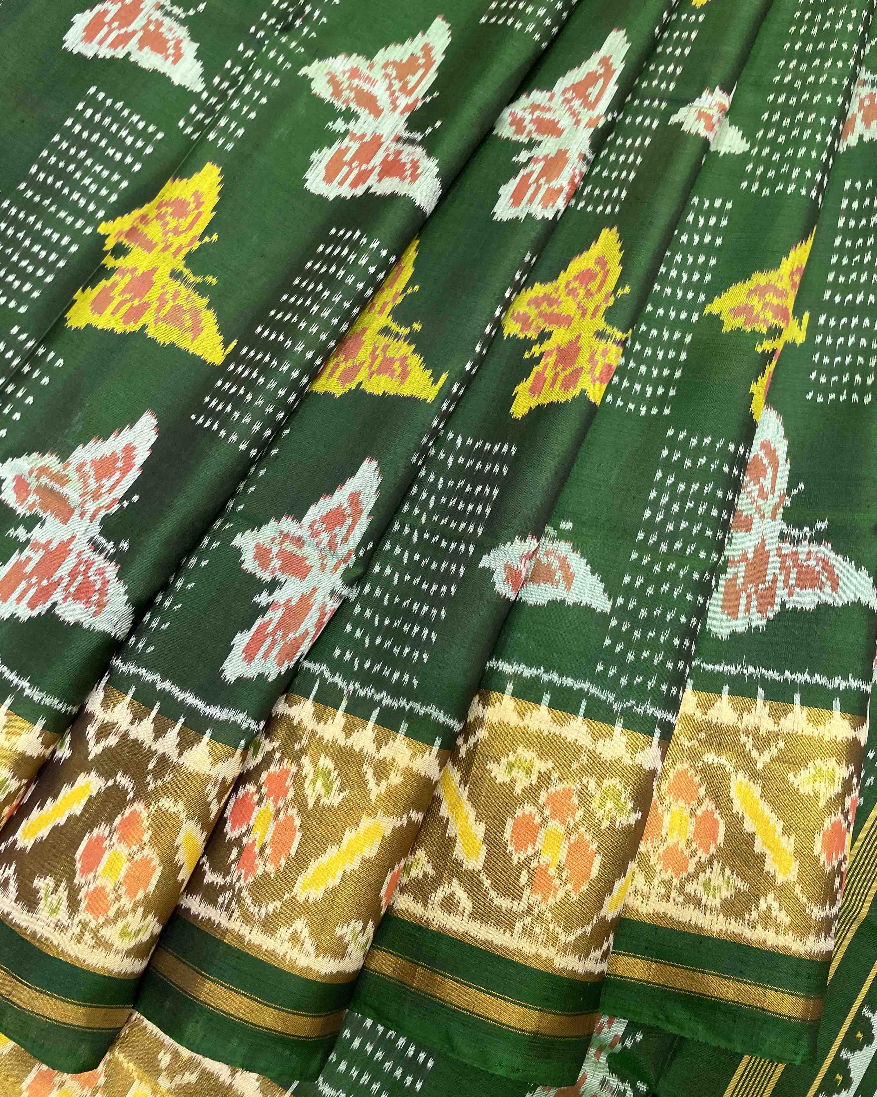 Green Butterfly Doted Designer Patola Saree