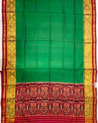 Red & Green Plain Patola Saree