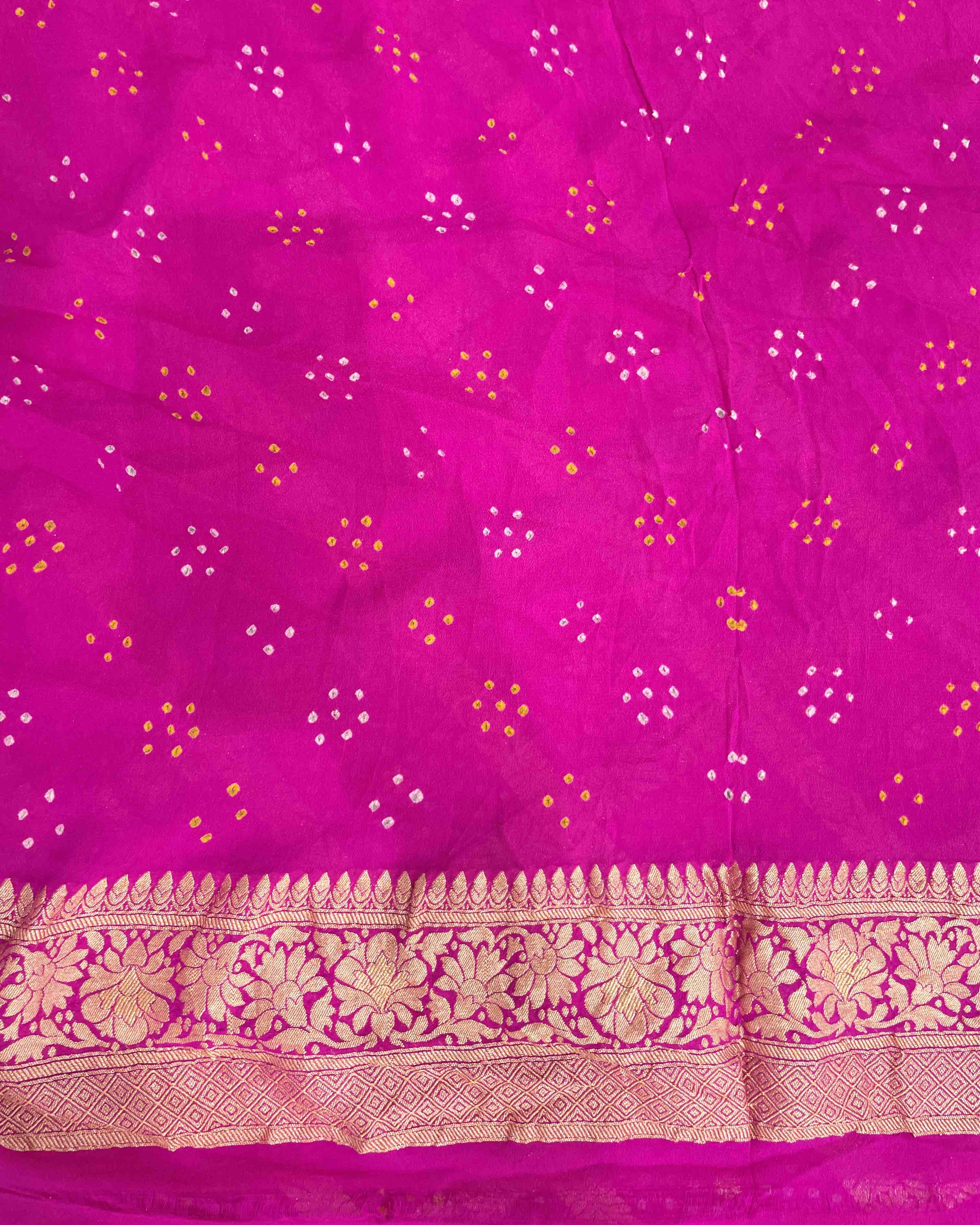 Banarasi Georgette zari chex Bandhani Saree SindhoiPatolaArt