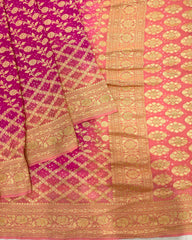 Peach & Pink Shaded georgette  Bandhani Saree