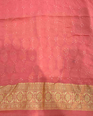 Peach & Pink Shaded georgette  Bandhani Saree