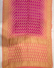Peach & Pink Shaded georgette  Bandhani Saree
