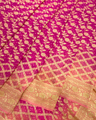 Peach & Pink Shaded georgette  Bandhani Saree
