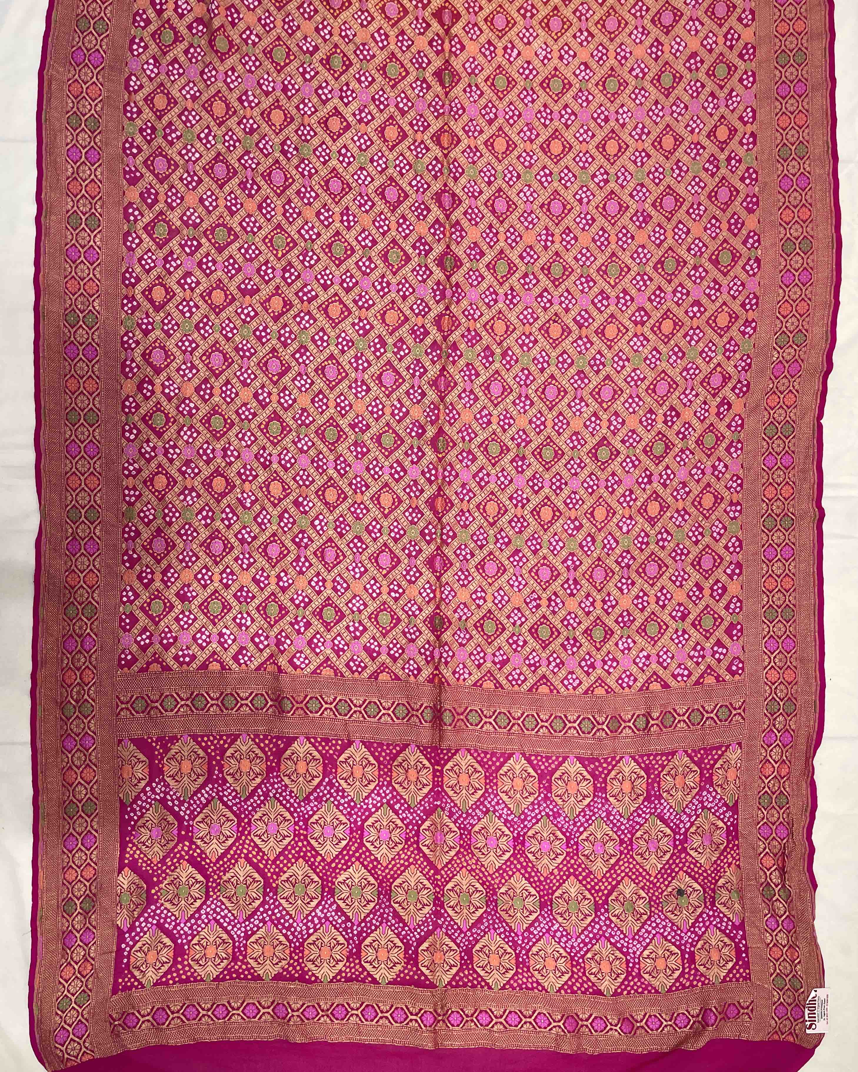 Pink to Yellow Omrey Banarasi Meenakari Bandhani
